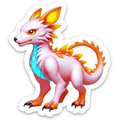 Modern lush warm-colored neon-colored Digimon-Fionbri-creature (full body) sticker
