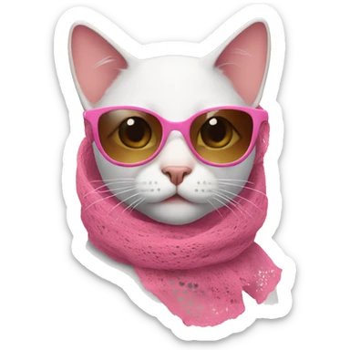Cat with sunglasses and a pink lacy scarf around head sticker