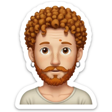 White man with freckles, curly hair, beard and earring on his nose sticker