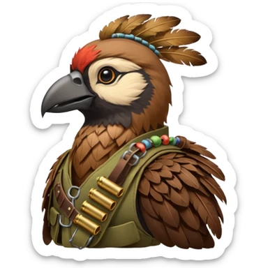A bird bombadier, bandolier of grenades, side profile, forest critter sticker