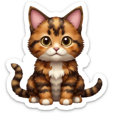 A high-resolution photo-realistic digital illustration of a brown multicoloured  tortoiseshell kitten, chest upward sticker