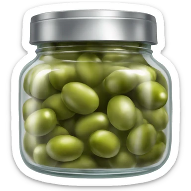 Realistic glass jar with silver metallic lid filled with green olives inside of it. sticker