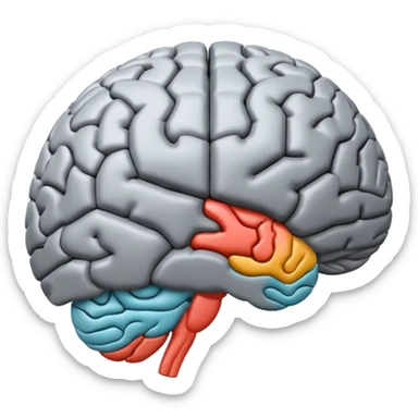 emoji icon of a brain with details of the brain structure and in detailed 3d rendring sticker