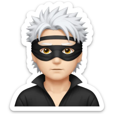 a white egg with a gojo blind fold and spiky white hir sticker