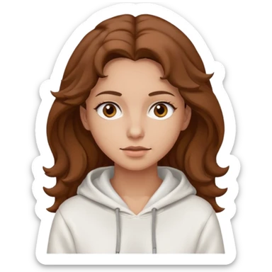 Una donna con una felpa semplice bianca,ha gli occhi marroni,i capelli castani , c’è gli ha lunghi e ricci ma non troppo sticker