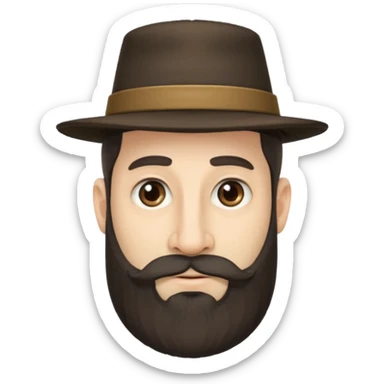 A man with payos hairstyle and a jewish hat with a very large nose and a beard sticker