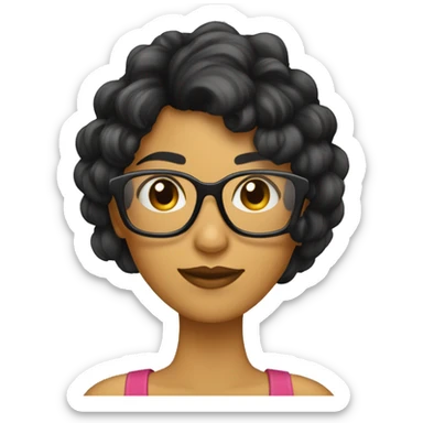 mujer con pelo negro y flequillo y gafas sticker