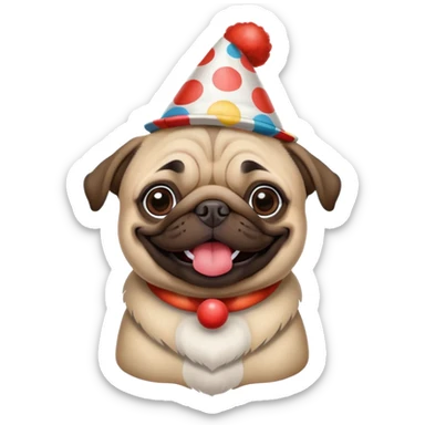 Pug with clown hat sticker