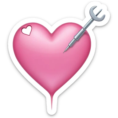 A pierced pink heart by a needle sticker