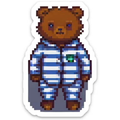 bear in striped pajamas pixel art sticker