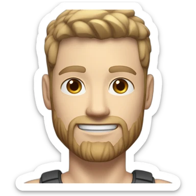 Full height Pale skinned fit man With biceps, Realistic eyes and mouth, light brown hair and stubble In dark gray sleeveless mike, black oversize sports shorts, watch and white sneakers. sticker