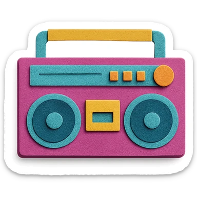 colorful paper-craft style boombox with layered paper look sticker