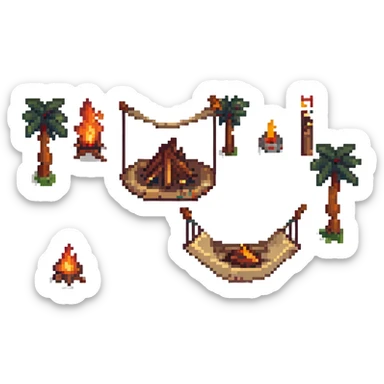 bushcraft adventure camp with campfire and hammock sticker