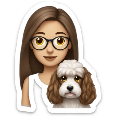 Long straight brown hair, eyeglassed turkish girl with white maltipoo sticker
