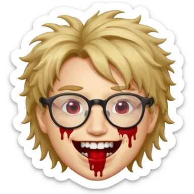 Cabelo bagunçado com oculos sorrindo com metade do rosto com dente de ouro e saindo sangue da boca  sticker