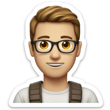 white nerd with short brown hair and heart hand sticker