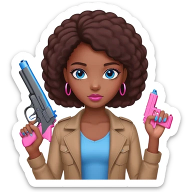 Black Girl hand pink nails holding pink gun with blue eyes sticker