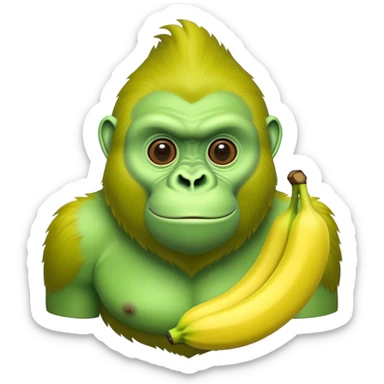 A hybrid creature with a yellow banana-shaped body and a bright green gorilla head sticker