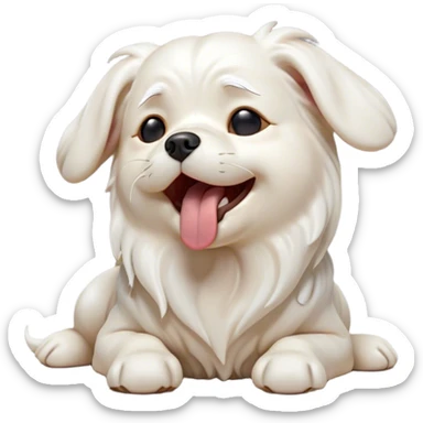 Cinematic Cute Yawning Maltese Portrait Emoji, Head tilted slightly with a dramatic, wide-open yawn, showcasing a lustrous white coat with gentle highlights, floppy ears slightly drooping, round dark eyes barely open in drowsy contentment, Simplified yet irresistibly adorable features, highly detailed, glowing with a soft, cozy glow, high shine, relaxed yet expressive, stylized with a touch of whimsy, bright and endearing, soft glowing outline, capturing the essence of a sleepy yet affectionate companion, so drowsy it feels like it could stretch out of the screen and curl up for a nap! sticker