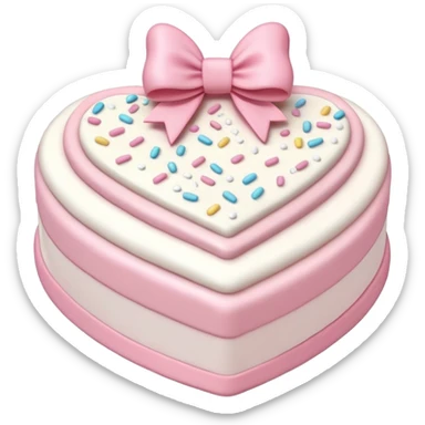heart shaped birthday cake, pastel pink and white colors mixed, cute design sticker