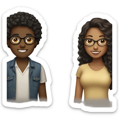 4 people. One is a black girl with long black hair and glasses. The second is a brown girl with long dark brown hair and glasses. The third is a brown girl with curly hair. ANd the fourth person is a white boy sticker