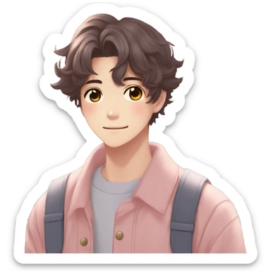 Gorgeous pastel anime style shojo guy with blushing face and flowers aesthetic trending style outside sticker