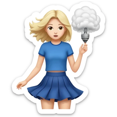 A girl with short skirt and wind is blowing up sticker
