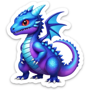 Cute Shiny furry iridescent cyan indigo blue violet gradients Guilmon-Salandit-Fakémon-hybrid-creature (full body)  sticker