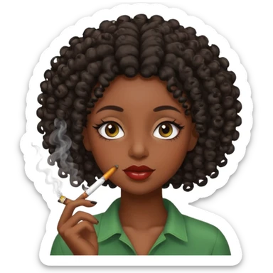 Black girl with eyelashes and curly hair smoking weed  sticker