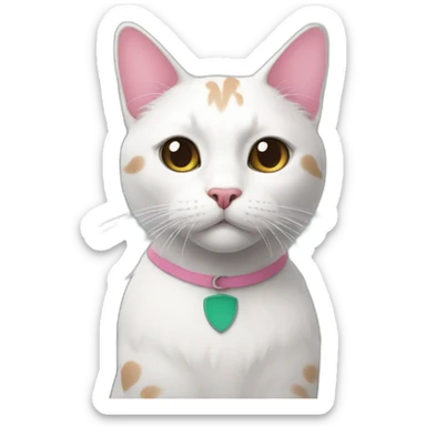 a white common cat with large brown spots on its mask-shaped face and a pink nose and white hair on the bridge. sticker