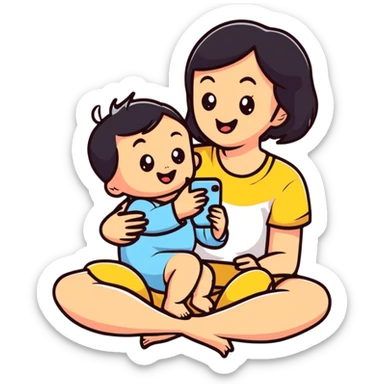 mom and baby making funny faces taking selfie together sticker