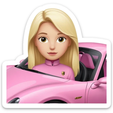 Pink porsche taycan with blonde girl in front of it sticker
