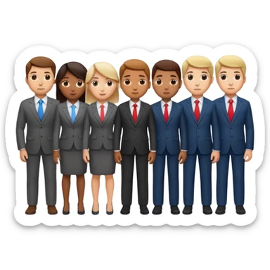 A row of five people standing one behind the other, all facing to the right sticker