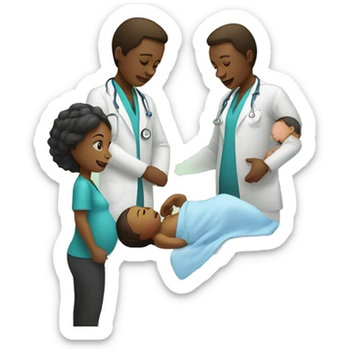 a woman gives birth and doctors stand nearby sticker