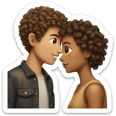 curly hair boy with brown hair and skin kissing curly hair girl with brown hair and tan skin sticker
