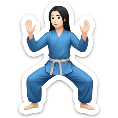 pratiquant de qi gong aux cheveux longs, en position basse sticker
