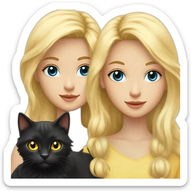 Black fluffy cat with yellow eyes and blond girl with blue eyes sticker