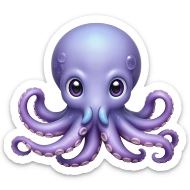Cinematic Cute Shy Baby Octopus Portrait Emoji, Tentacles tucked slightly inward in an adorably bashful pose, featuring a softly glowing, round light blue-purple body with enormous, soulful eyes peering out timidly, Simplified yet irresistibly adorable features, highly detailed, glowing with a delicate, soothing marine radiance, high shine, quiet yet expressive, stylized with an air of gentle mystery, soft glowing outline, capturing the essence of a tiny, shy deep-sea creature that seems as if it could slowly peek out and explore the world with cautious curiosity! sticker