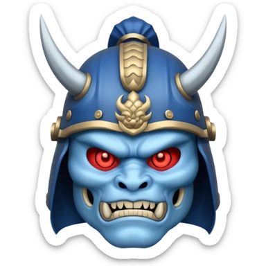 blue oni with samurai helmet face sticker