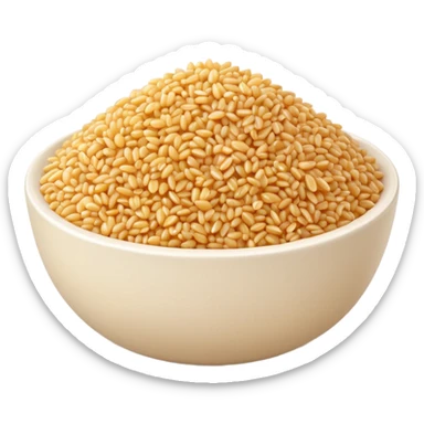 cooked bulgur in a simple white bowl, light golden-beige grains, glossy, fluffy, individual grains visible, minimal 3D style, soft highlights and shadows, realistic but stylized, transparent background, emoji scale sticker