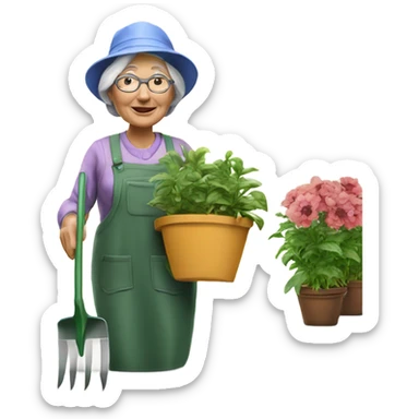 3d hyper realistic senior woman gardening  sticker