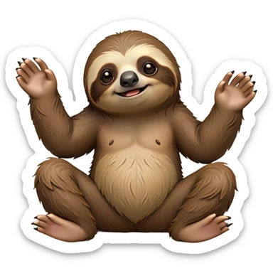 cinematic-sloth-realistic-full-body-sitting-emoji,-long-curved-claws-clinging,-thick-shaggy-brown-fur-slightly-ruffled,-head-tilted-dramatically,-slow-blinking-eyes-filled-with-serene-wisdom,-simplified-yet-realistic-focused-features,-highly-detailed,-glowing-with-an-almost-sarcastic-glow sticker