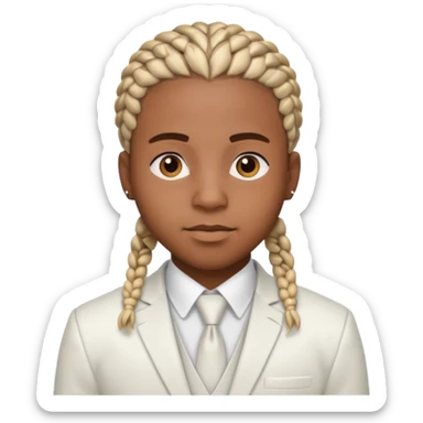 a young black guy with cornrow braids wearing a full white suit sticker