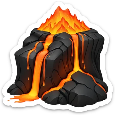 A lava flow spilling slowly over blackened rocks. sticker