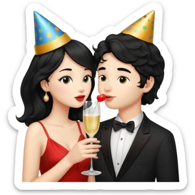 a handsome man with black short wavy hair tries to kiss a cute woman who has long black hair sticker