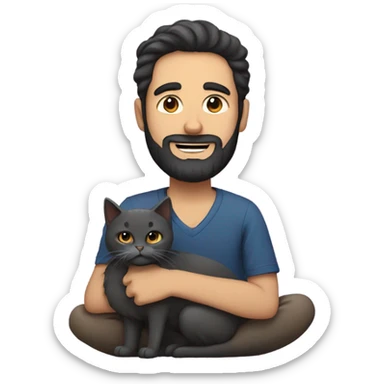 man with a beard and dark hair with a cat sticker