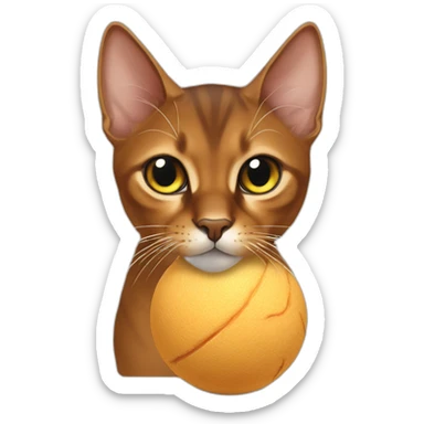 Abyssinian cat chews a fur ball sticker