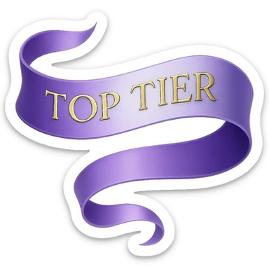 An elegant, flowing ribbon in a vibrant gradient of purple and silver, with the words 'TOP TIER' embossed in a sophisticated, slightly raised gold lettering, no background sticker