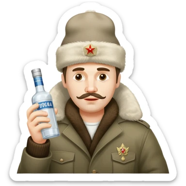 drunk Russian man with vodka bottle and ushanka hat sticker