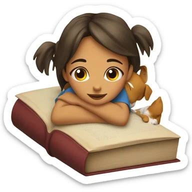 Am I bothering you? Girl, book, and dog laying on book sticker